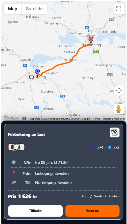 Taxi bokning – sammanfattning